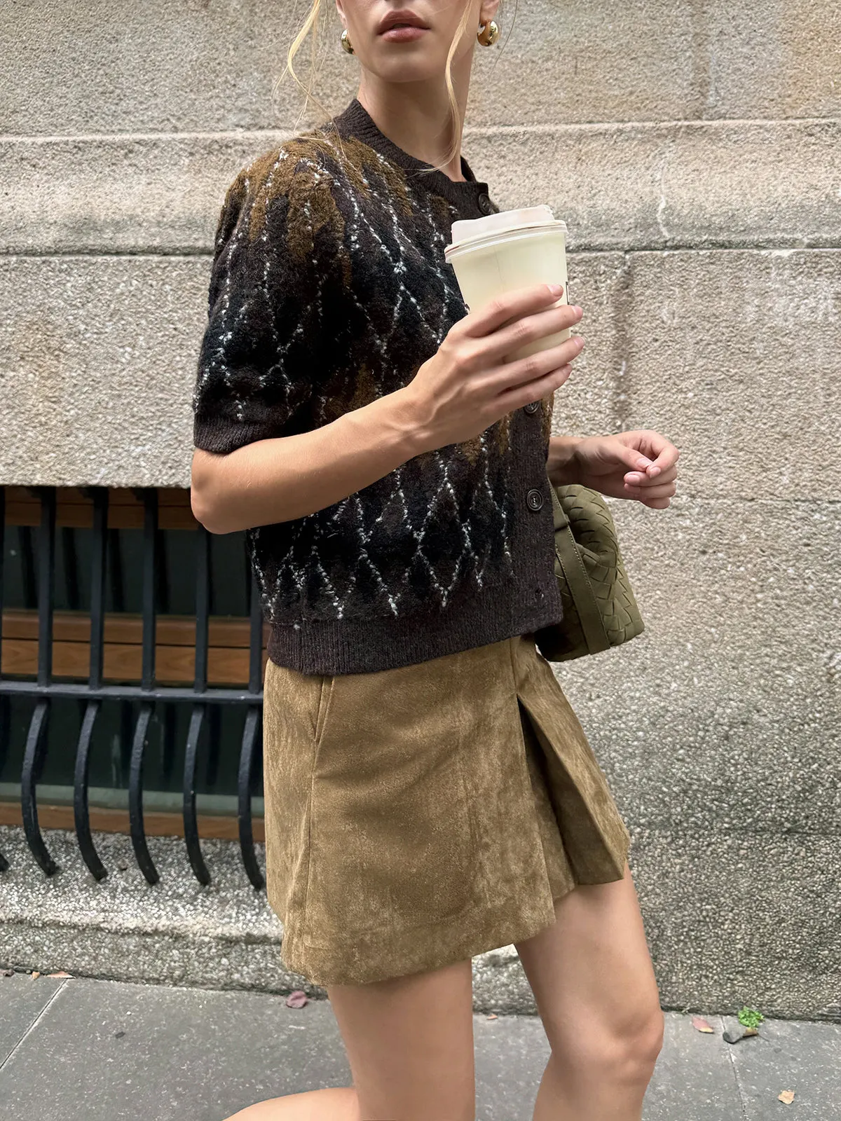 Belted Suede Effect Slit Mini Skirt sold by COMMENSE product image thumbnail 4
