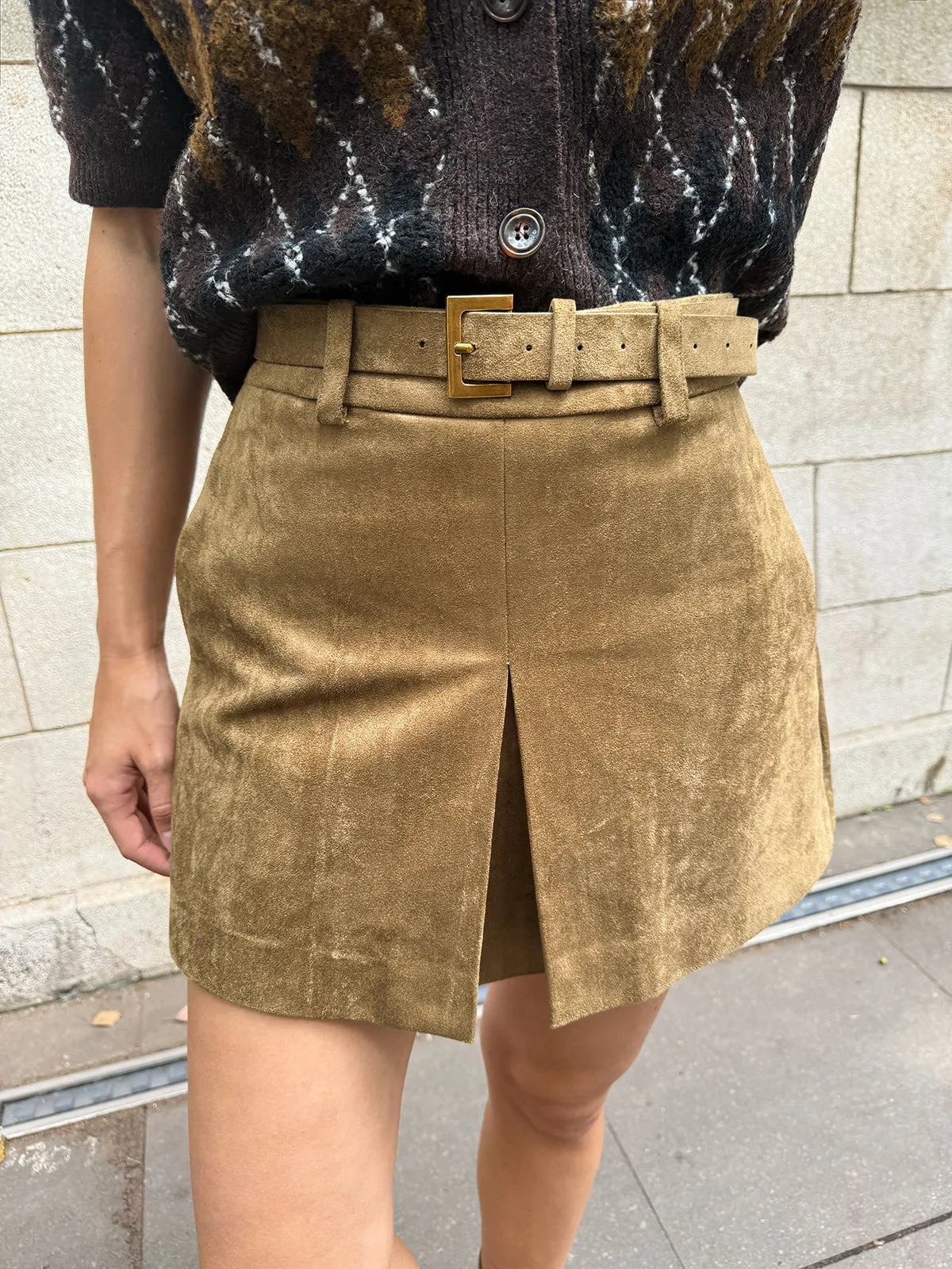 Belted Suede Effect Slit Mini Skirt sold by COMMENSE product image thumbnail 2