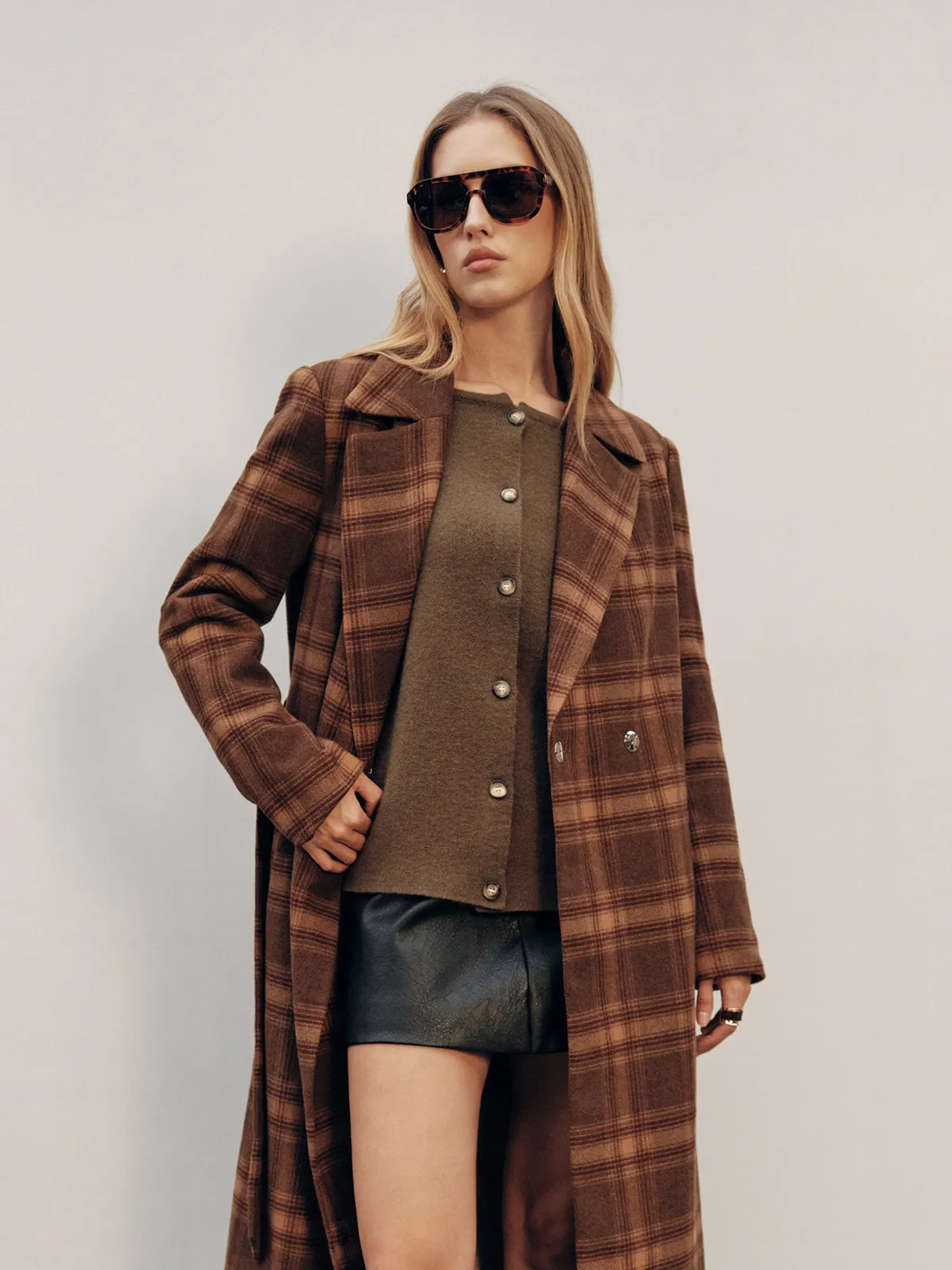 Belted Plaid Long Tweed Coat sold by COMMENSE product image thumbnail 5