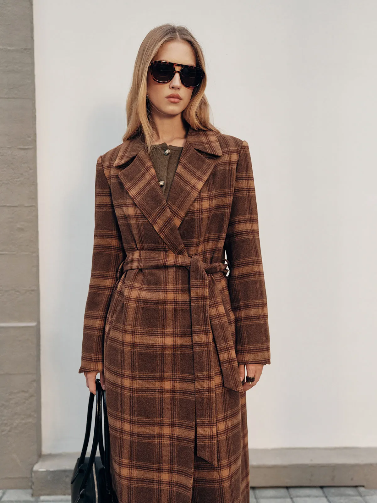 Belted Plaid Long Tweed Coat sold by COMMENSE product image thumbnail 3