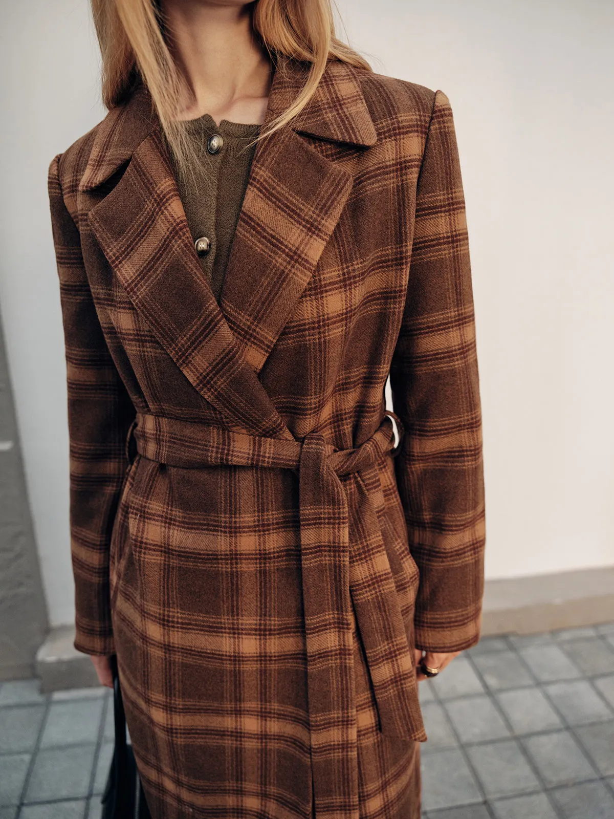 Belted Plaid Long Tweed Coat sold by COMMENSE product image thumbnail 4