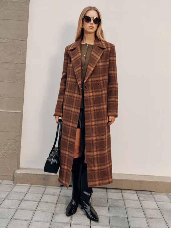 Belted Plaid Long Tweed Coat sold by COMMENSE
