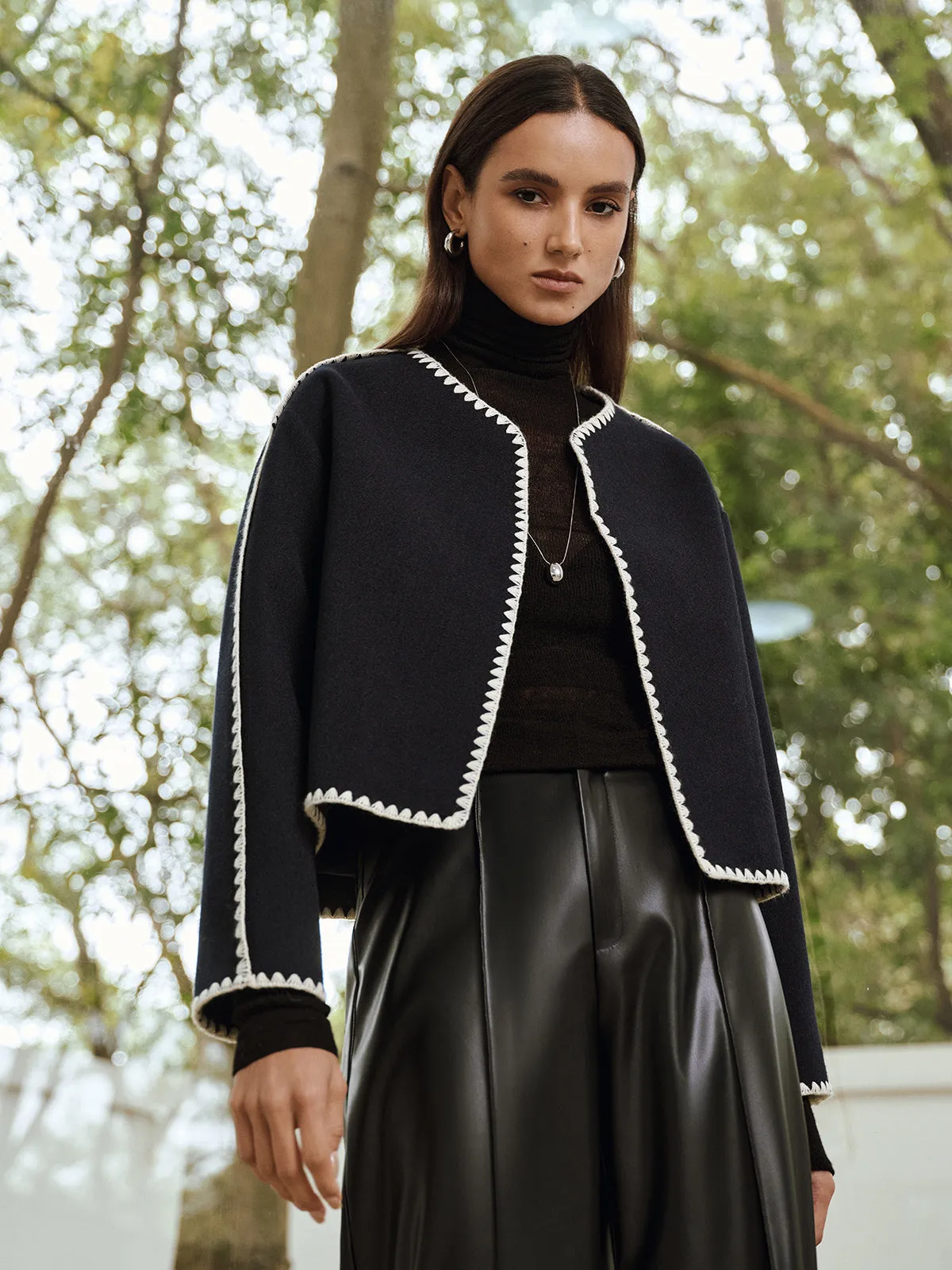 Contrast Scallop Trim Tweed Jacket sold by COMMENSE product image thumbnail 3