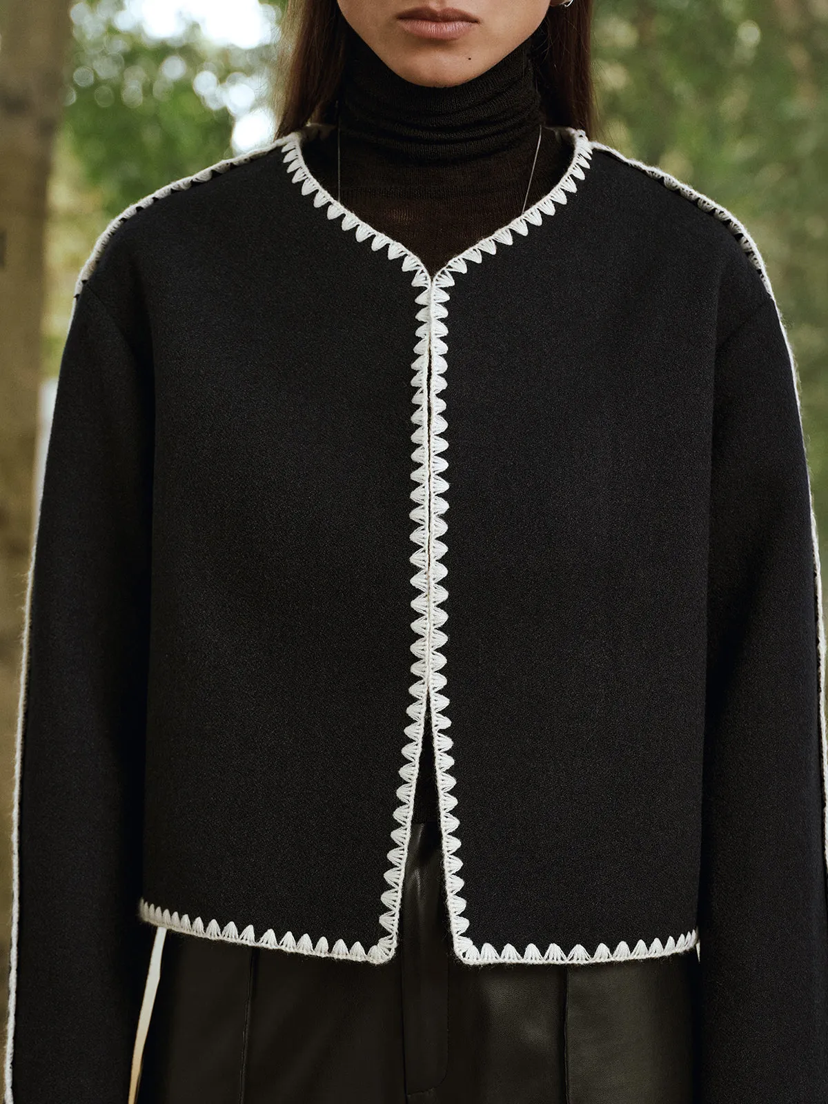 Contrast Scallop Trim Tweed Jacket sold by COMMENSE product image thumbnail 5