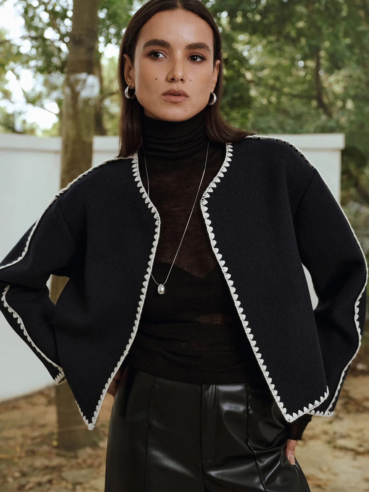 Contrast Scallop Trim Tweed Jacket sold by COMMENSE product image thumbnail 2