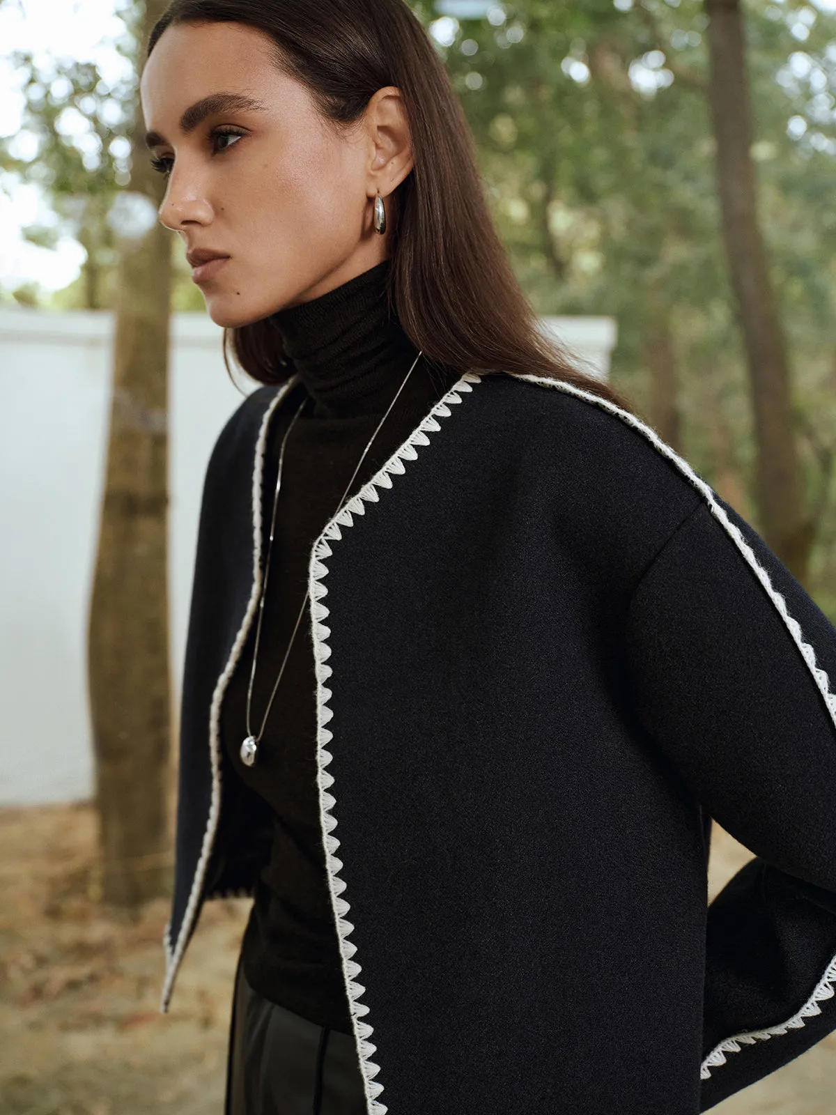 Contrast Scallop Trim Tweed Jacket sold by COMMENSE product image thumbnail 4