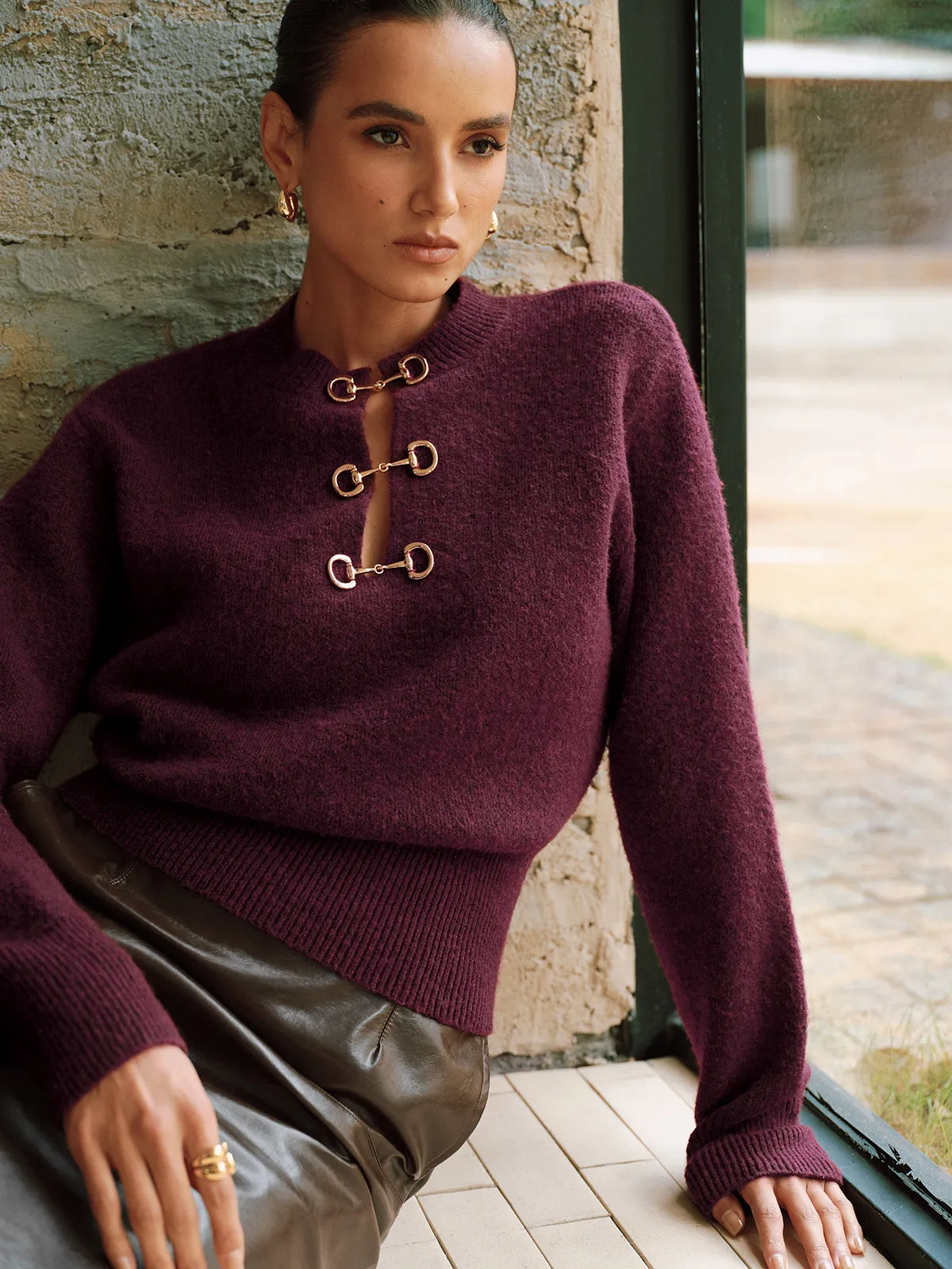 Horsebit Detail Long Sleeve Sweater sold by COMMENSE product image thumbnail 5