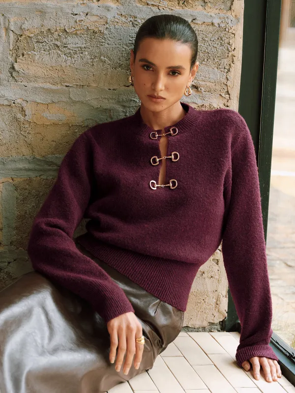 Horsebit Detail Long Sleeve Sweater sold by COMMENSE