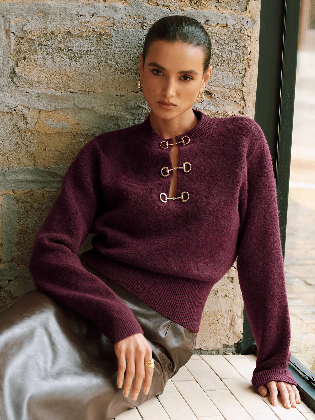 Horsebit Detail Long Sleeve Sweater sold by COMMENSE