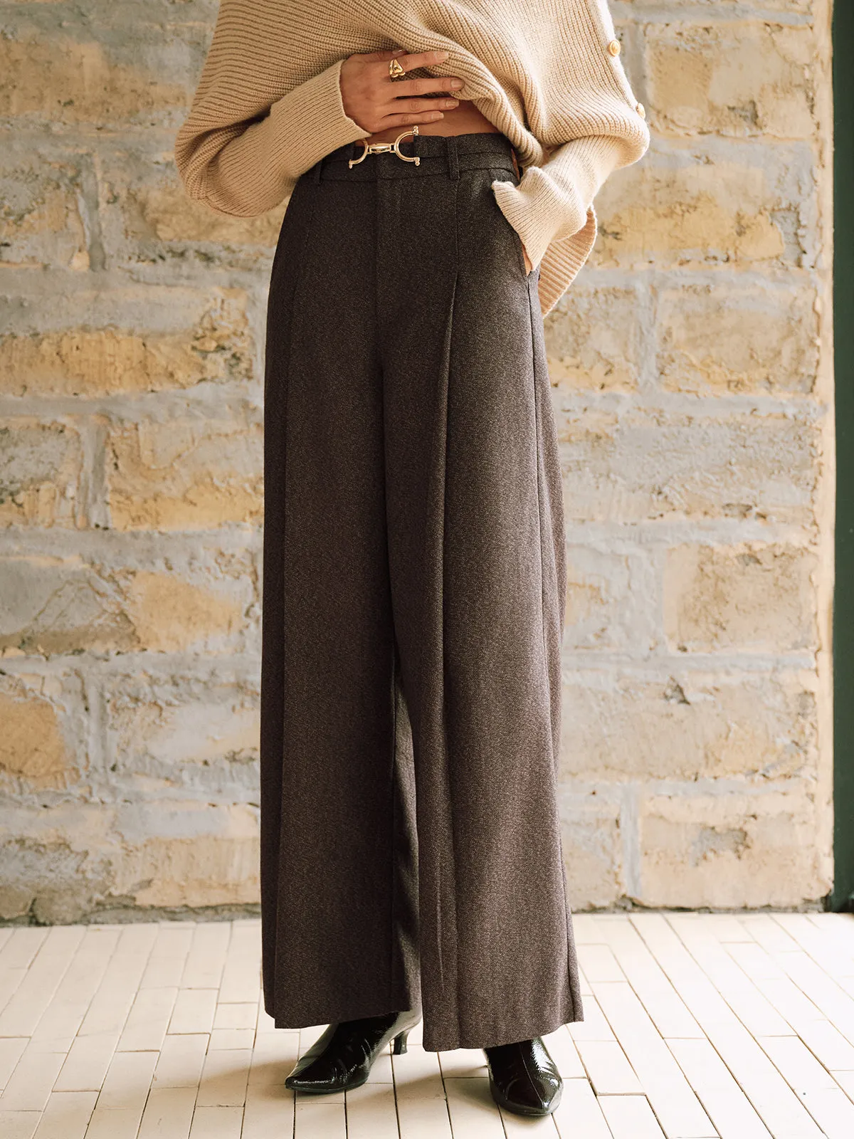 High-Waist Pleated Wide-Leg Pants sold by COMMENSE product image thumbnail 3