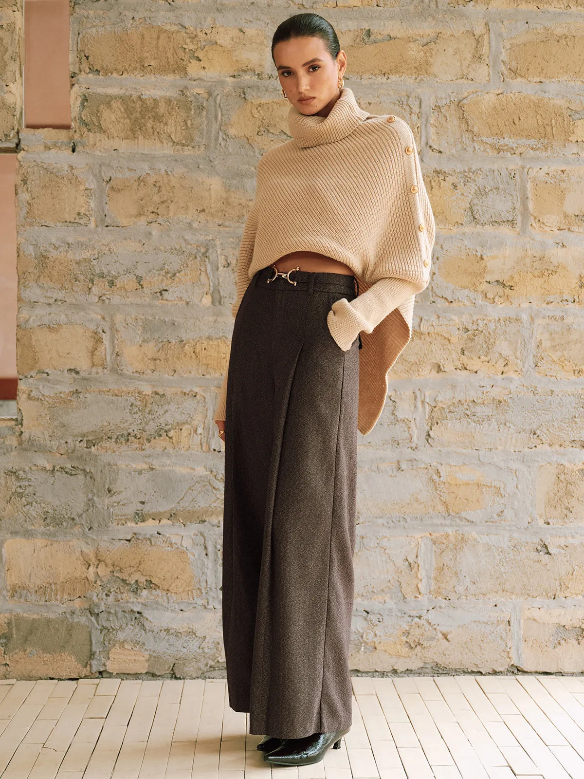 High-Waist Pleated Wide-Leg Pants sold by COMMENSE