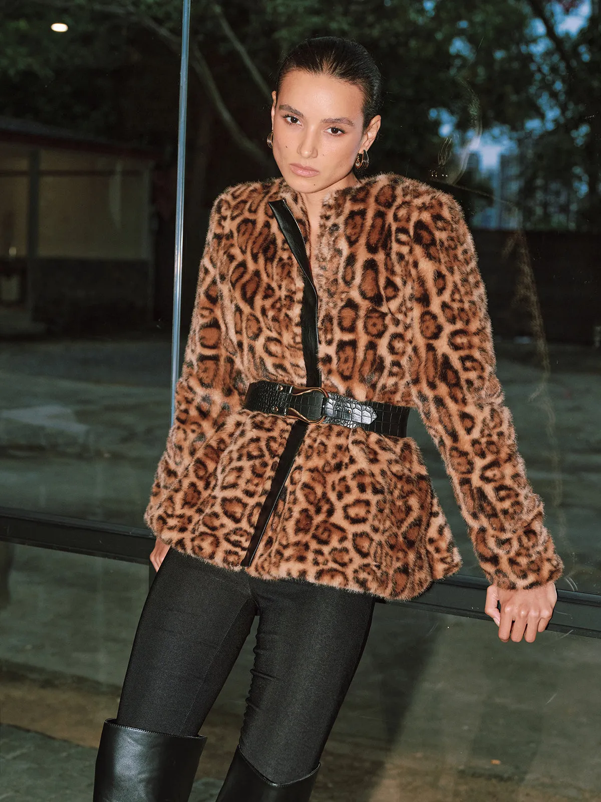 Belted Leopard Faux Fur Coat sold by COMMENSE product image thumbnail 5