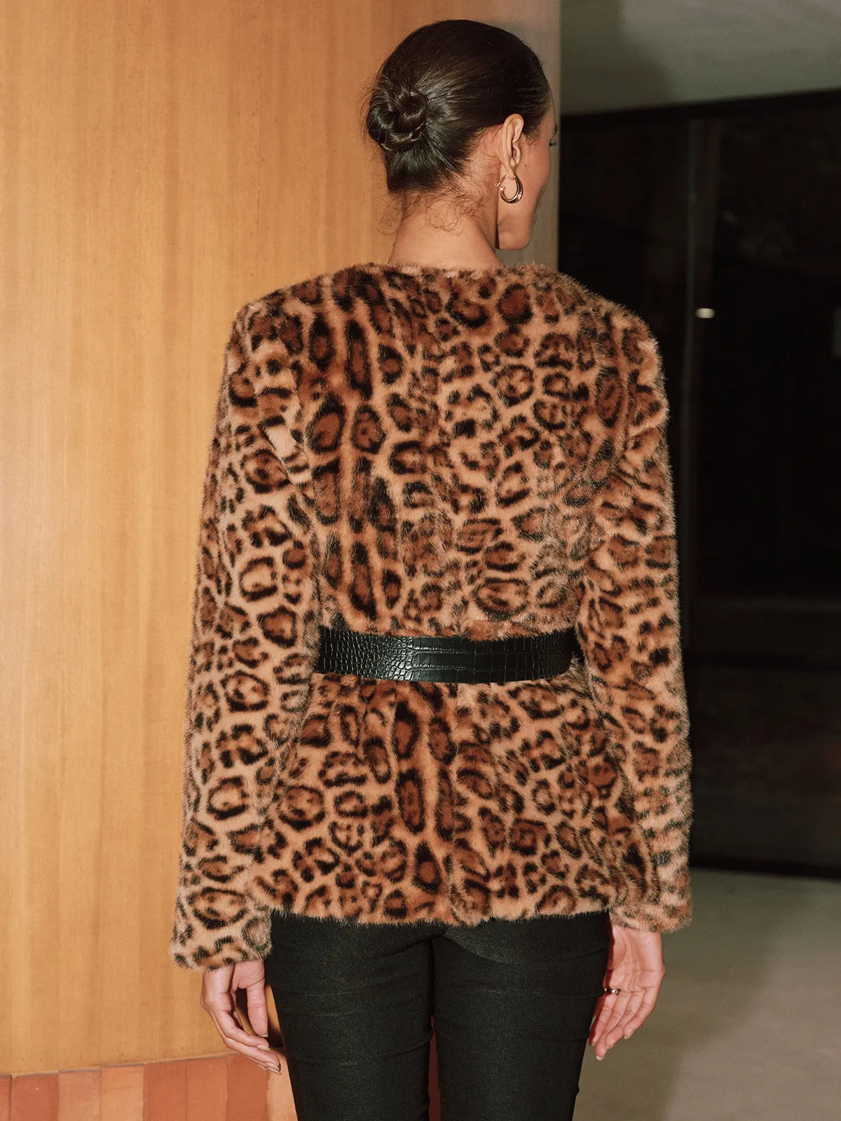 Belted Leopard Faux Fur Coat sold by COMMENSE product image thumbnail 4