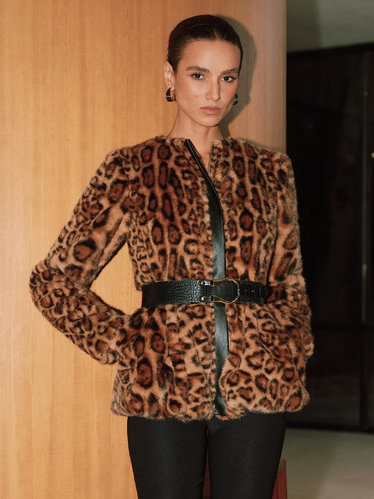 Belted Leopard Faux Fur Coat sold by COMMENSE product image thumbnail 3