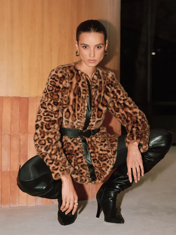 Belted Leopard Faux Fur Coat sold by COMMENSE