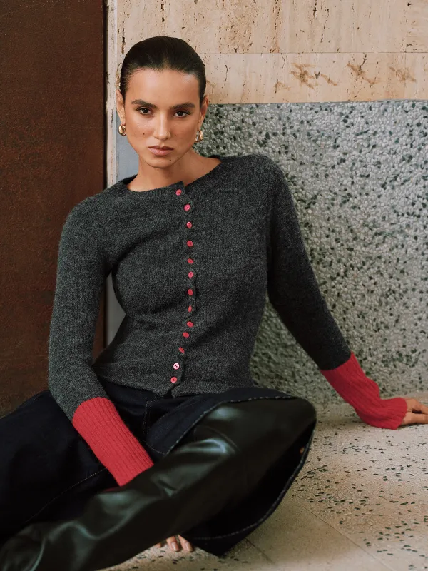 Contrast Cuff Wool-Blend Cardigan sold by COMMENSE