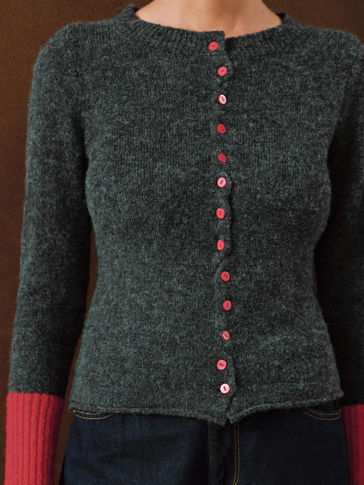 Contrast Cuff Wool-Blend Cardigan sold by COMMENSE product image thumbnail 3