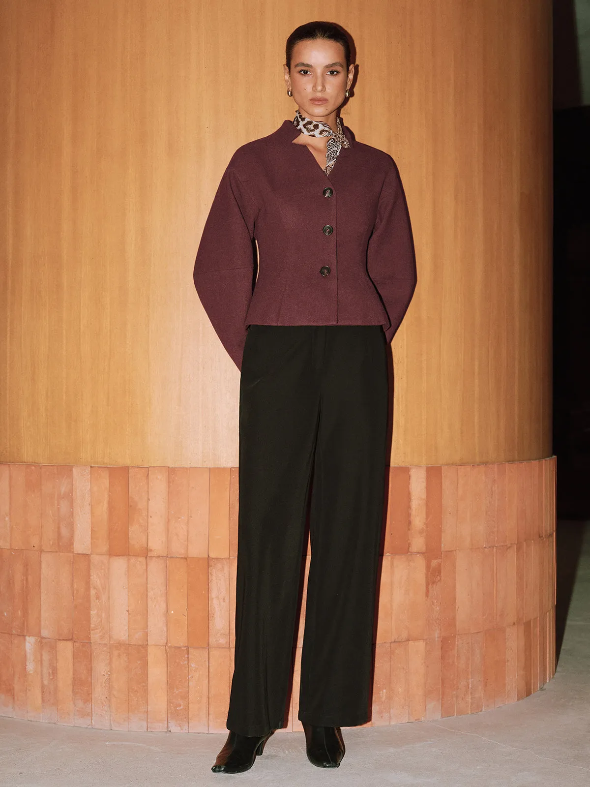 Stand Collar Tweed Jacket sold by COMMENSE product image thumbnail 2