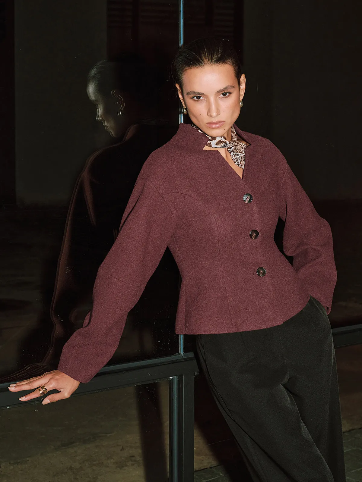 Stand Collar Tweed Jacket sold by COMMENSE product image thumbnail 5