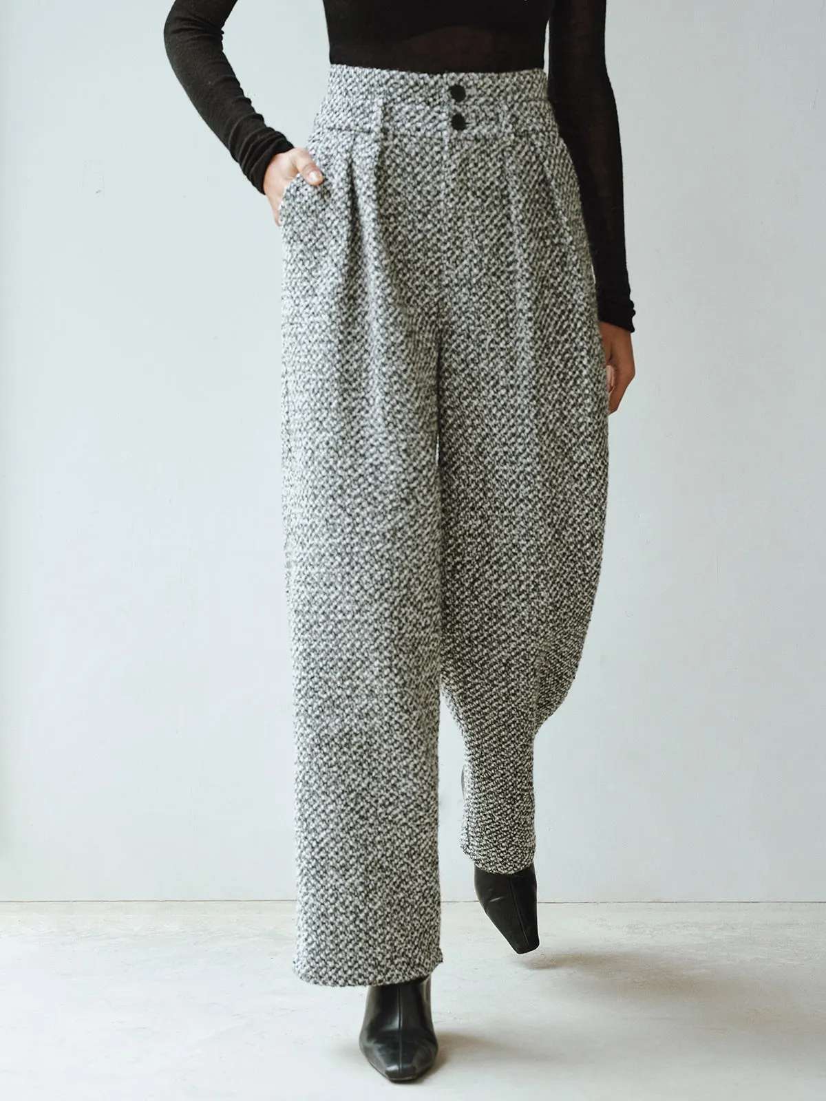 Wool Blend Double Waistband Tweed Pants sold by COMMENSE product image thumbnail 3