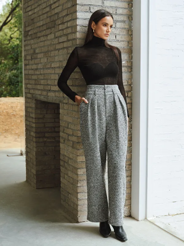 Wool Blend Double Waistband Tweed Pants sold by COMMENSE