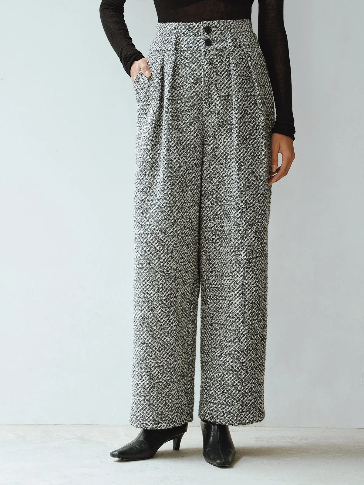 Wool Blend Double Waistband Tweed Pants sold by COMMENSE product image thumbnail 2