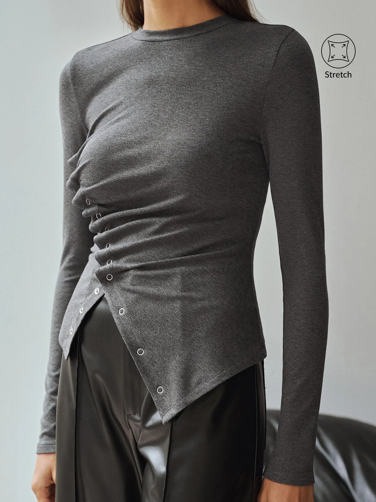 Asymmetric Ruched Long Sleeve Top sold by COMMENSE product image thumbnail 3