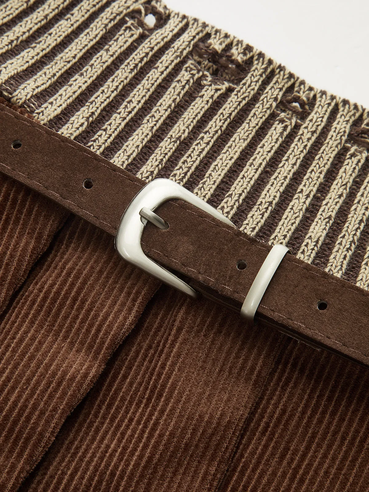 Belted Corduroy Pleated Mini Skirt with Knit Waistband sold by COMMENSE product image thumbnail 3