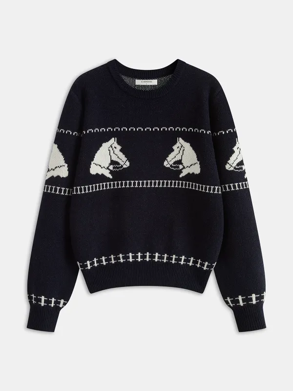 Horse-Pattern Wool-Blend Sweater sold by COMMENSE