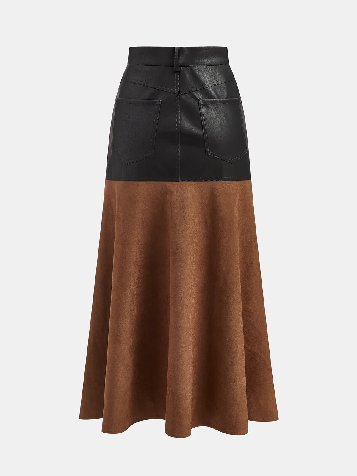 Faux Leather Panel Suede Effect Midi Skirt sold by COMMENSE product image thumbnail 2