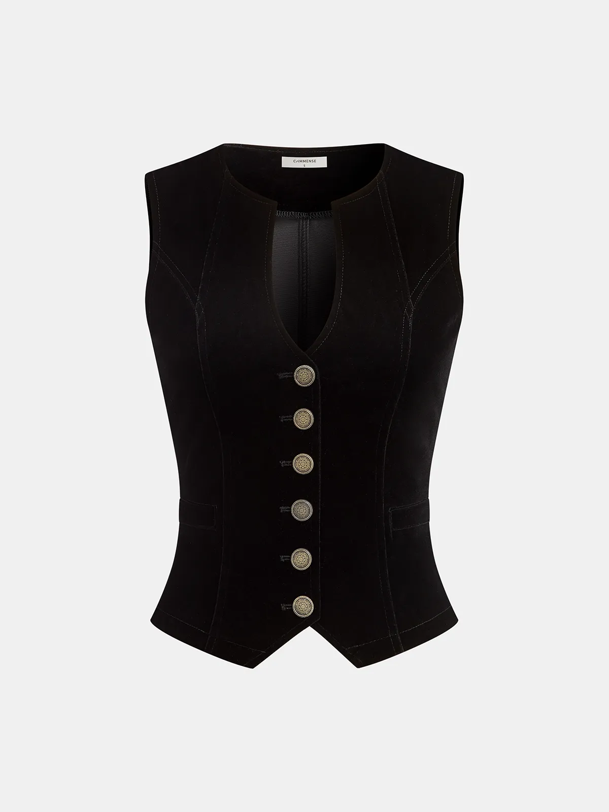 Button-Front Velvet Fitted Vest sold by COMMENSE