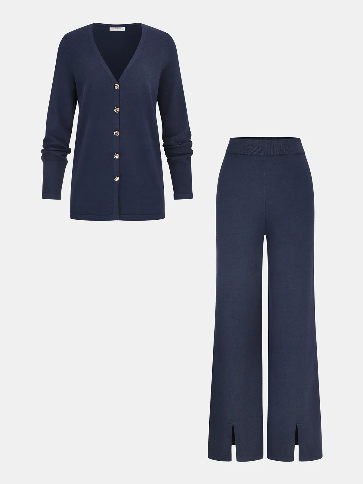 Knit V-Neck Cardigan and Slit Pants Set sold by COMMENSE