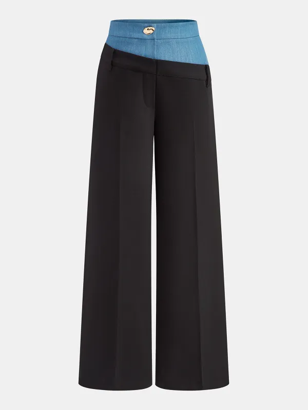 Contrast Waistband Straight-Leg Pants sold by COMMENSE