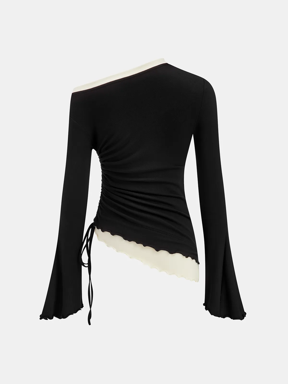 Contrast Ruffle Asymmetric Ruched Top sold by COMMENSE product image thumbnail 2