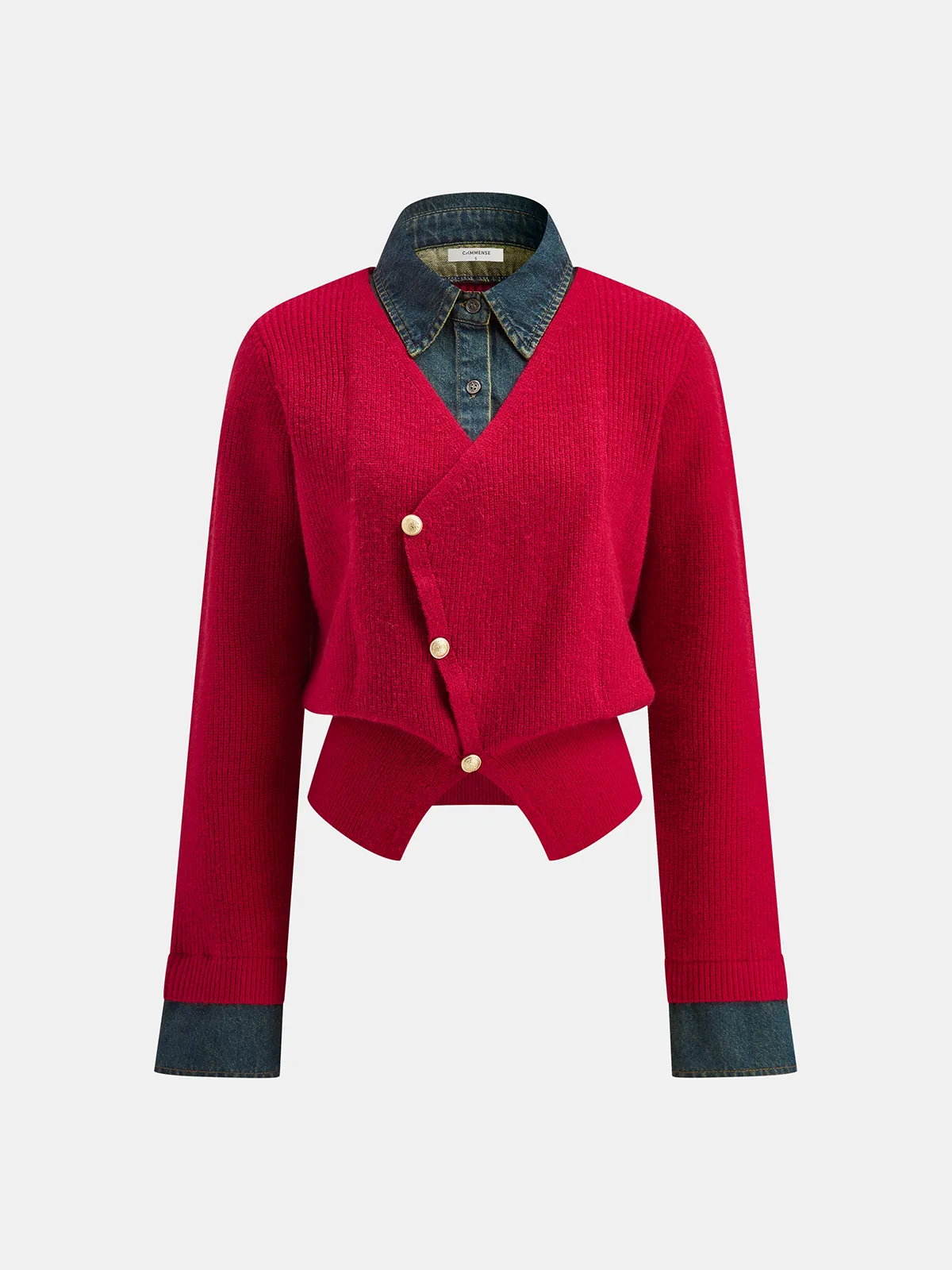 2 in 1 Denim Panel Asymmetric Sweater sold by COMMENSE product image thumbnail 2