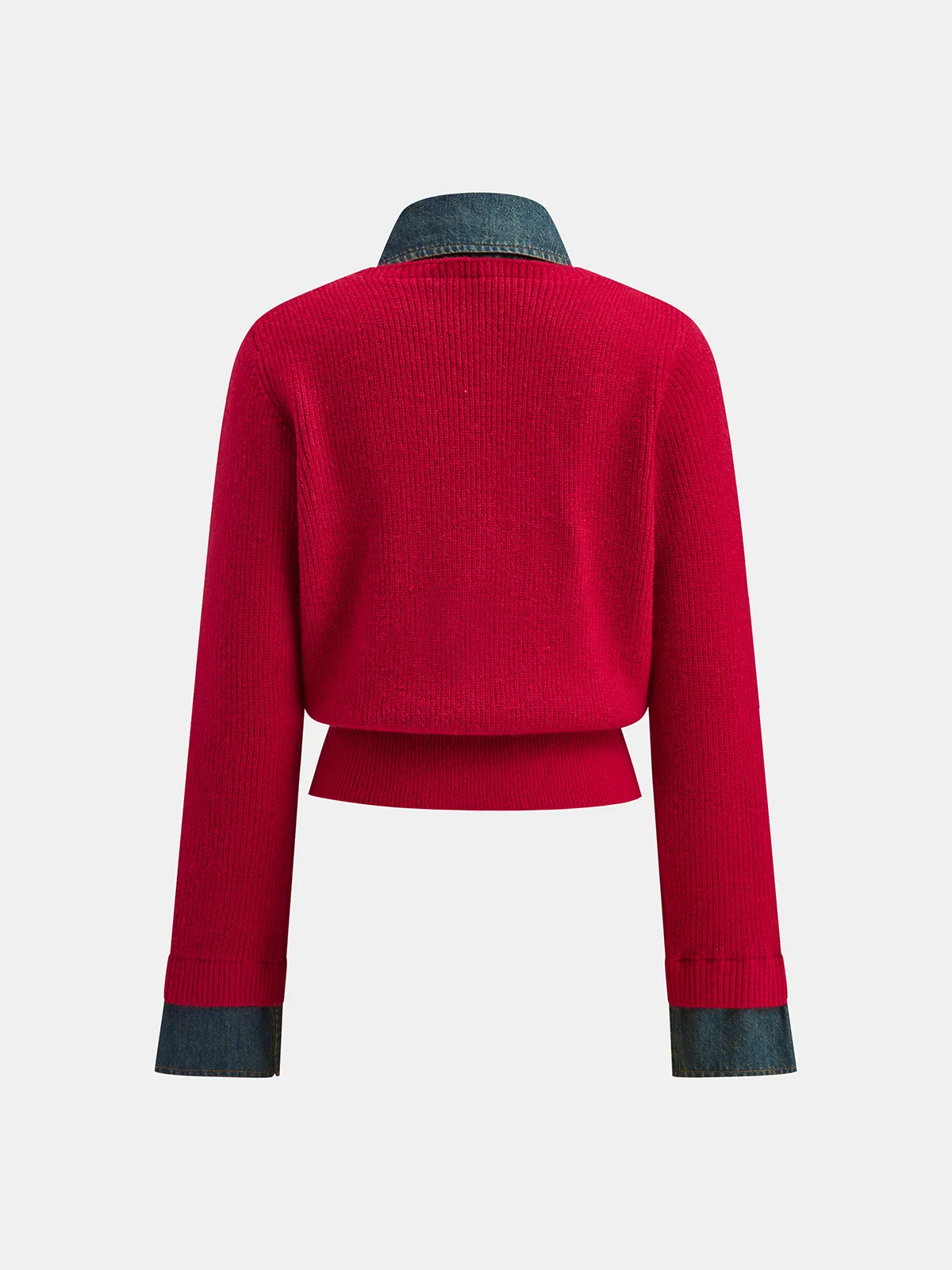 2 in 1 Denim Panel Asymmetric Sweater sold by COMMENSE product image thumbnail 3