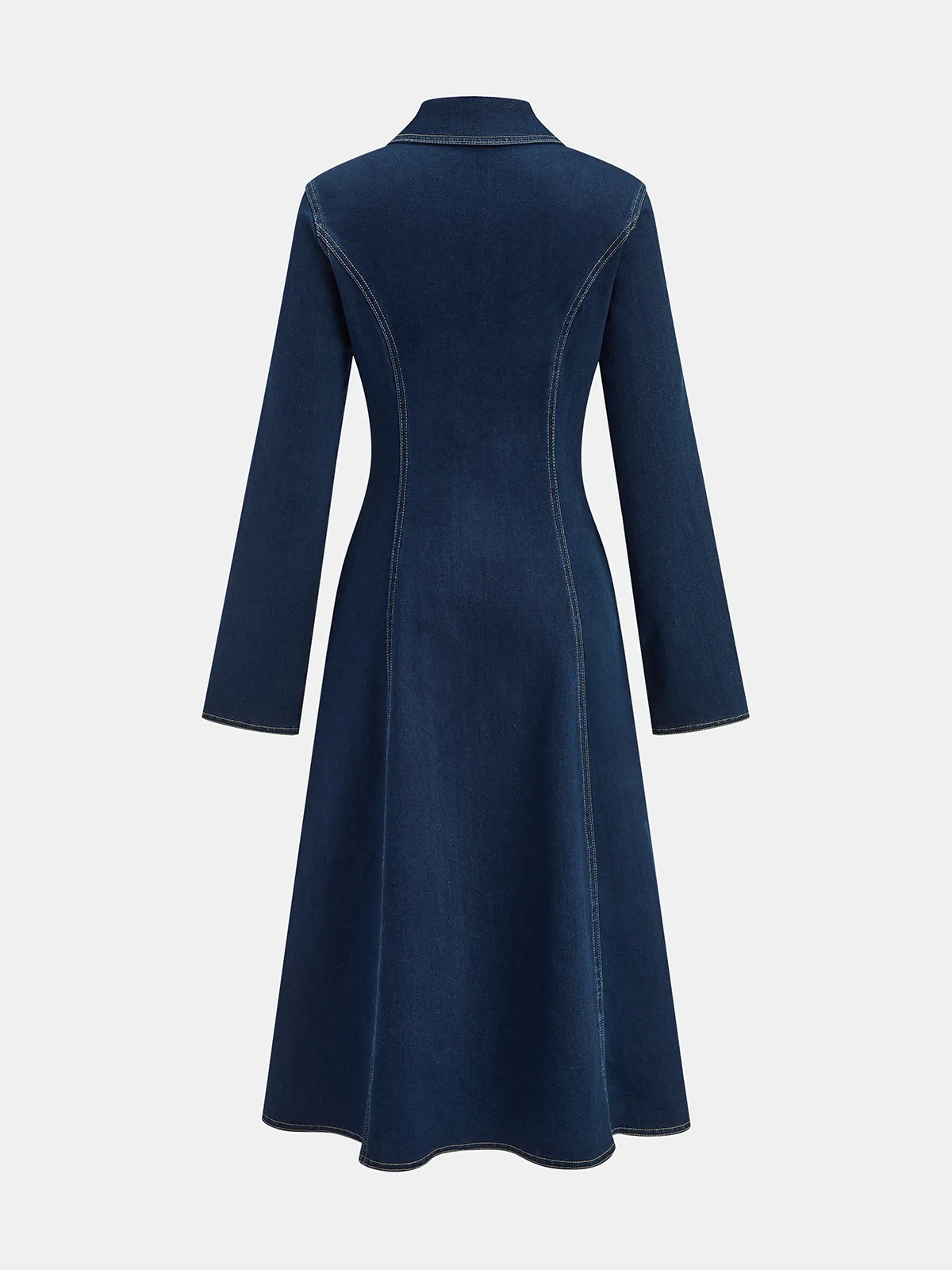 Metal Button Collared Denim Flare Dress sold by COMMENSE product image thumbnail 2