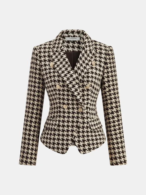 Metal Button Houndstooth Tweed Blazer sold by COMMENSE