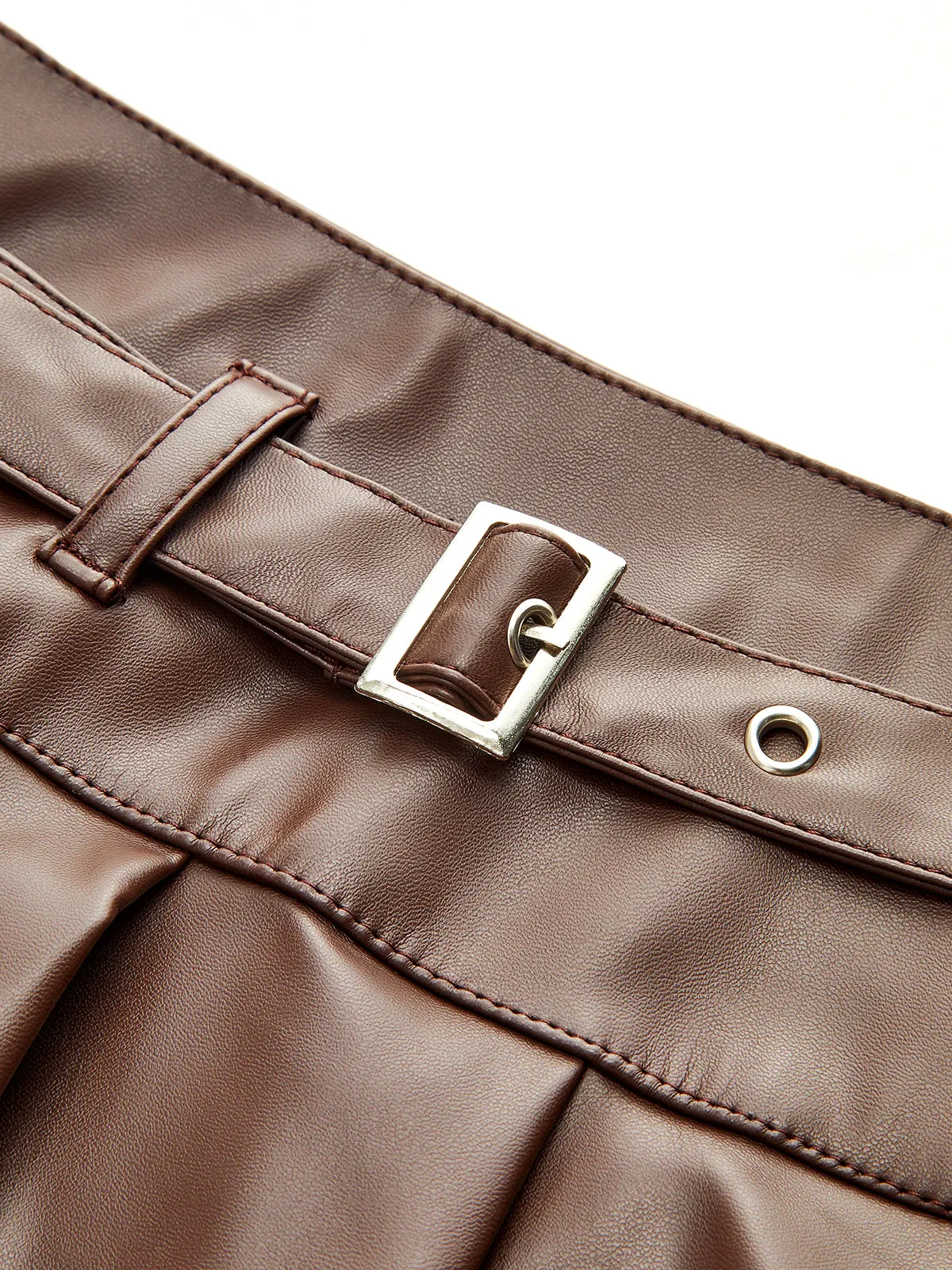 Belt-Decor Faux Leather Pleated Mini Skirt sold by COMMENSE product image thumbnail 4