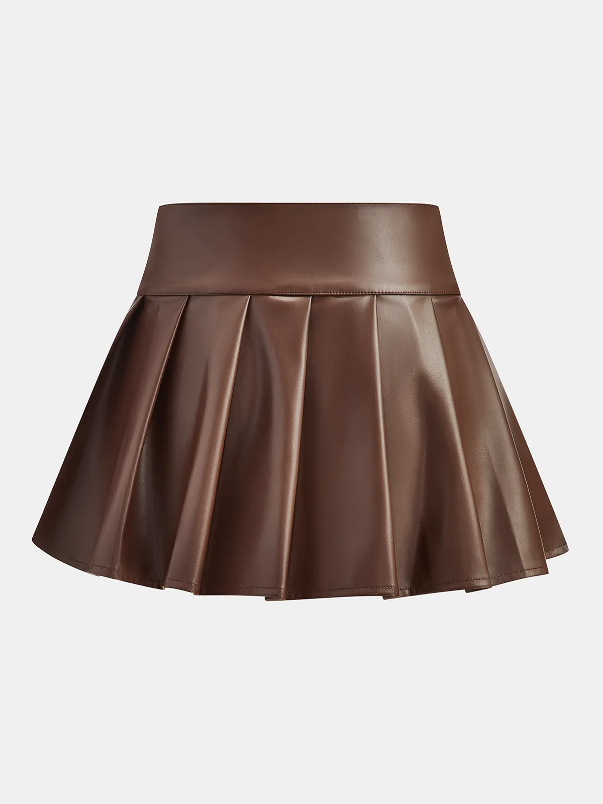 Belt-Decor Faux Leather Pleated Mini Skirt sold by COMMENSE product image thumbnail 2
