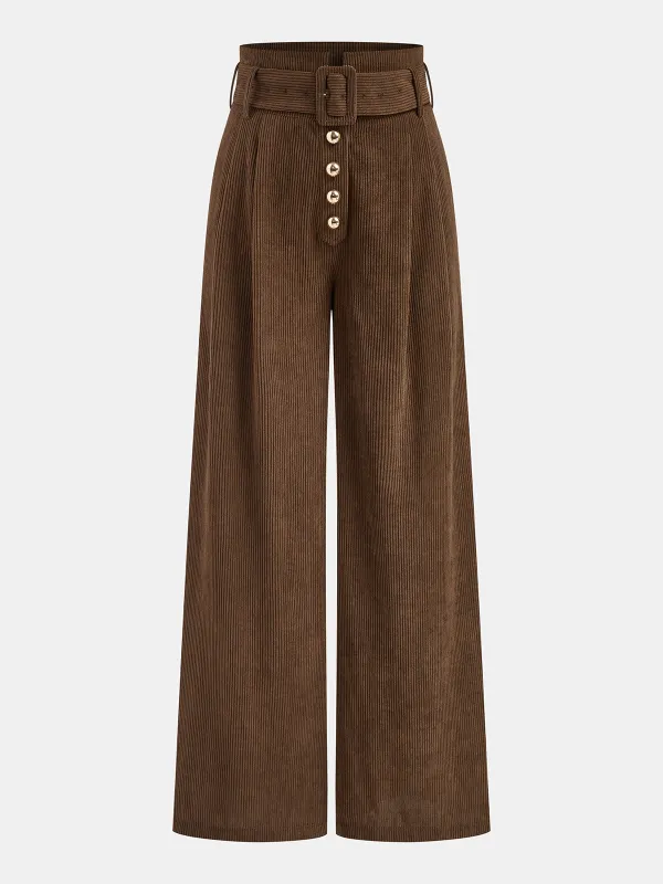 Belted Corduroy Wide-Leg Pants sold by COMMENSE
