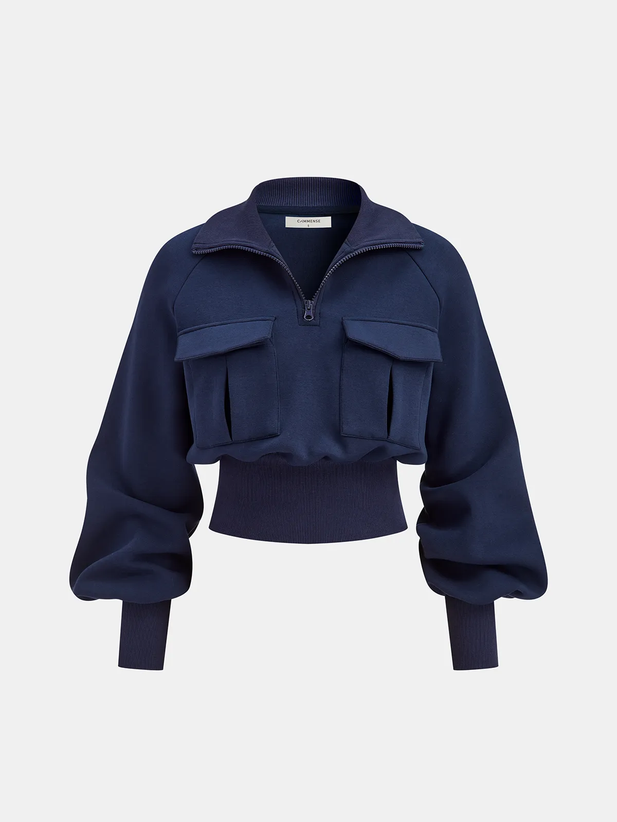 Turtleneck Half-Zip Cinched Waist Knit Top sold by COMMENSE product image thumbnail 2