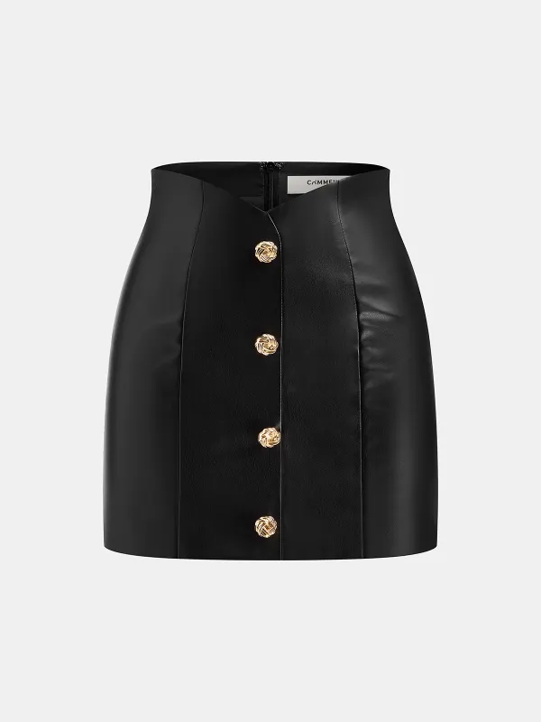 Metal Detail Faux Leather Mini Skirt sold by COMMENSE