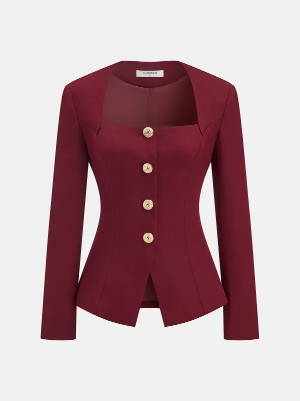 Square Neck Metal Button Fitted Blazer sold by COMMENSE