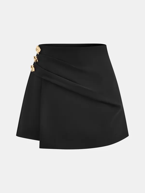 Metal Detail Asymmetric Skort sold by COMMENSE