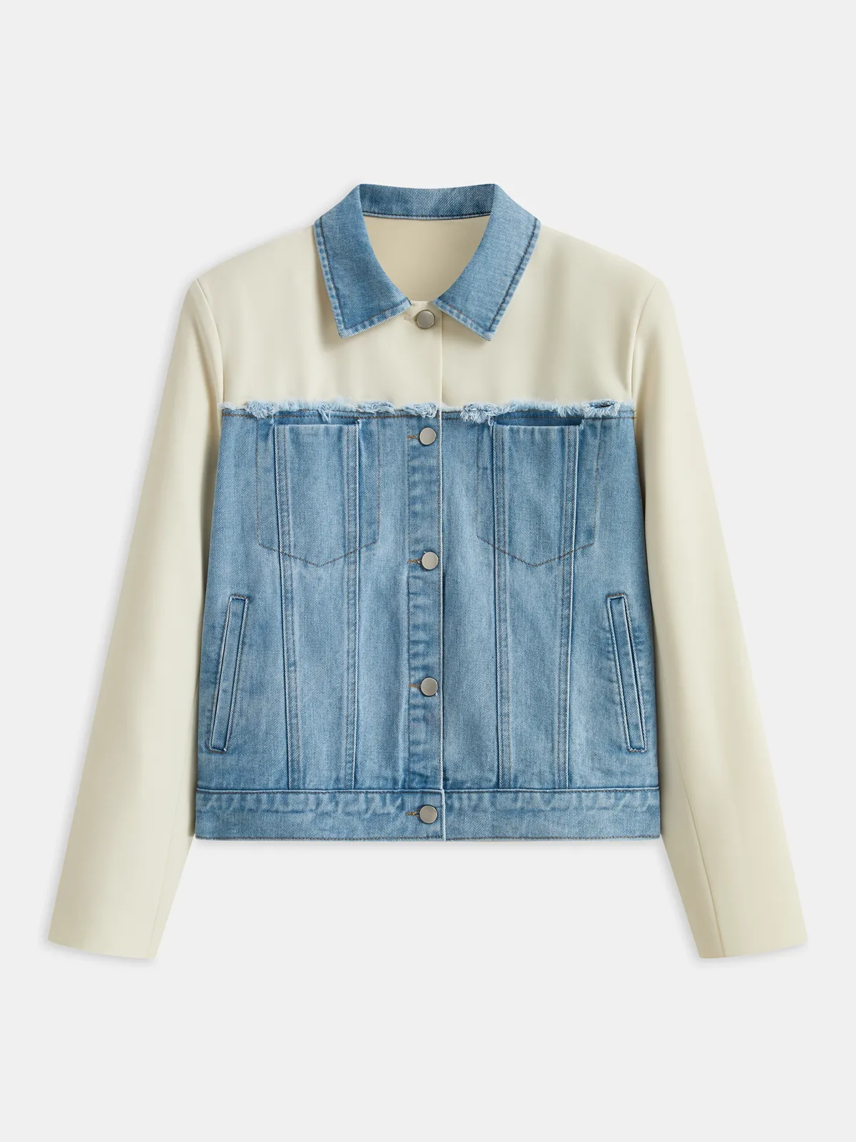 Distressed Detail Denim Paneled Jacket sold by COMMENSE