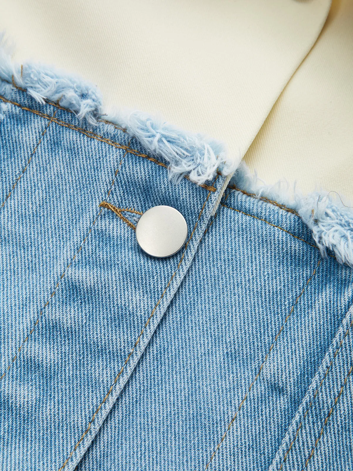 Distressed Detail Denim Paneled Jacket sold by COMMENSE product image thumbnail 4