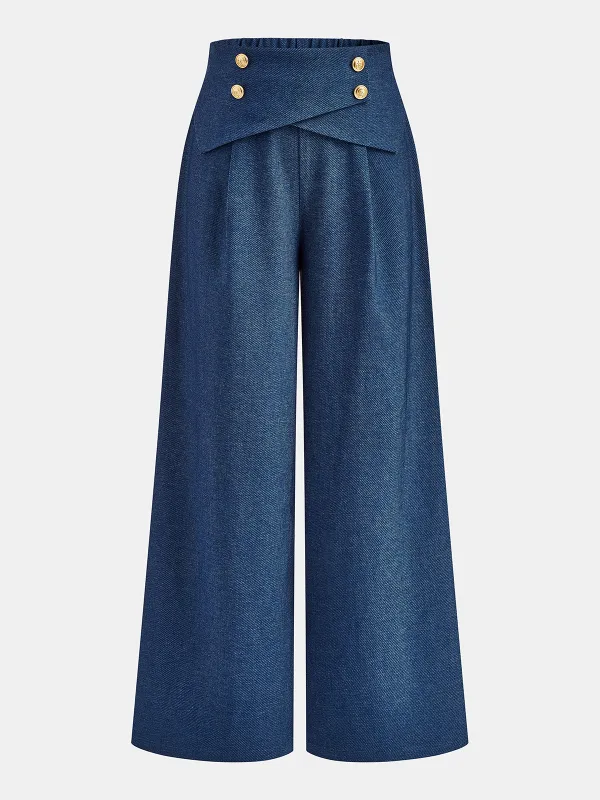 Crossover Waist Wide-Leg Pants sold by COMMENSE