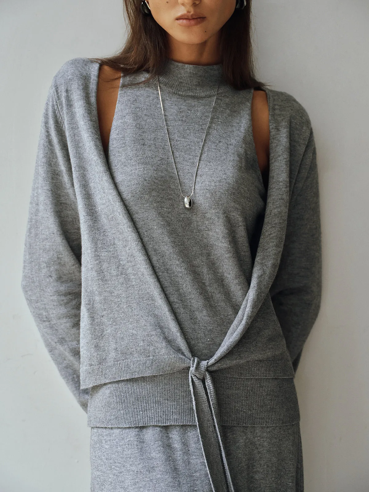 Knit Cut-Out Tie Waist Top and Skirt Set sold by COMMENSE product image thumbnail 4