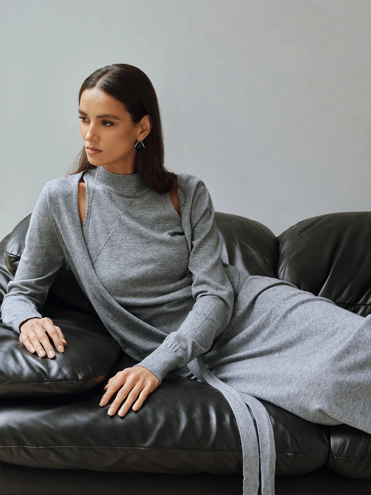 Knit Cut-Out Tie Waist Top and Skirt Set sold by COMMENSE product image thumbnail 2